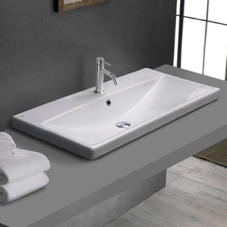 Bathroom Sink Drop In Bathroom Sink, White Ceramic, Rectangular CeraStyle 032100-U/D